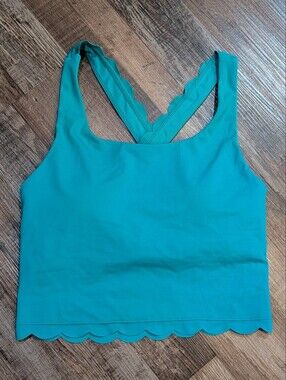 Kiava Scalloped Crop Swim Top Turquoise Teal Blue Sz S